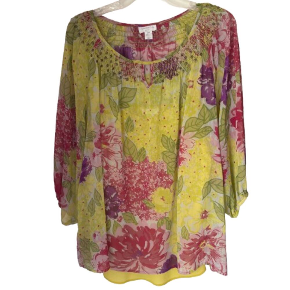 Charter Club Woman Plus 18W Sequined Ruched Neckline Floral Sheer 2 Pc. Set #BD